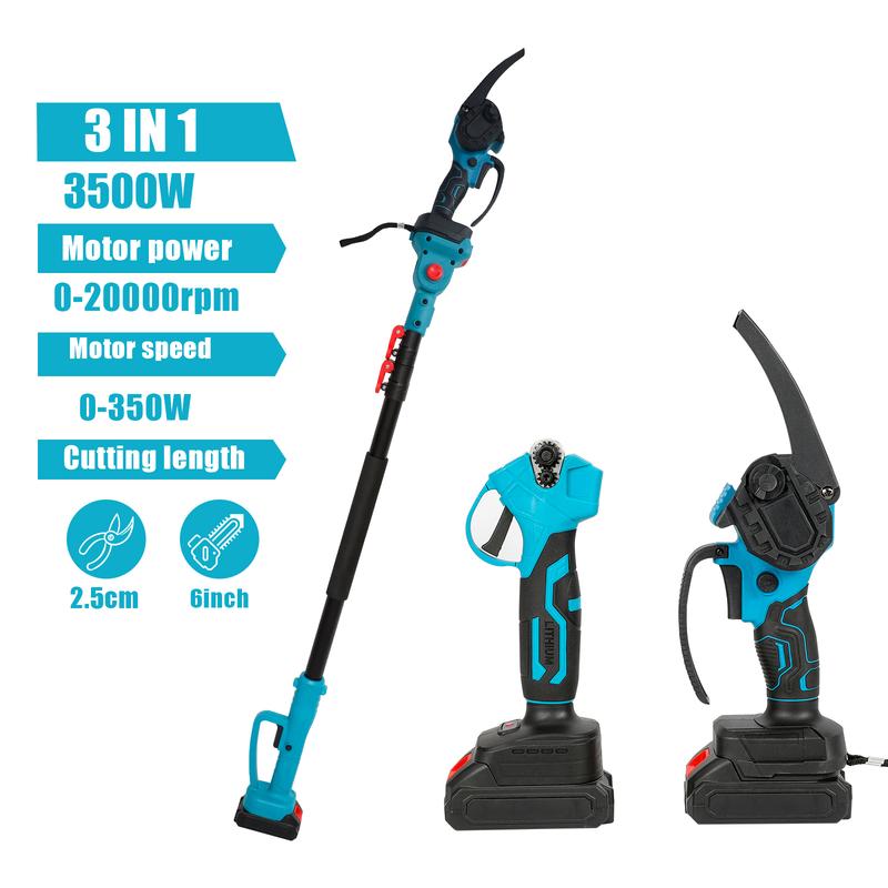 Kit de Poda Eléctrico 3 en 1 con Pértiga Telescópica.